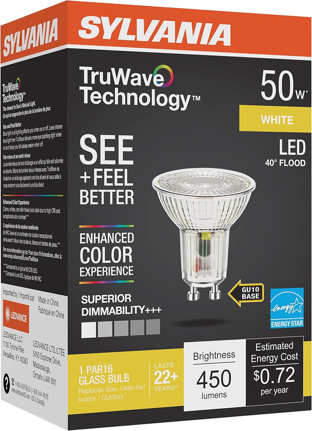 Sylvania TruWave PAR16 6-Watt White Dimmable GU10 LED Flood Light Bulb