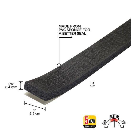 M-D Building Products Black Sponge Window Seal For Gaps, 1/4-In x 1-In x 10-Ft
