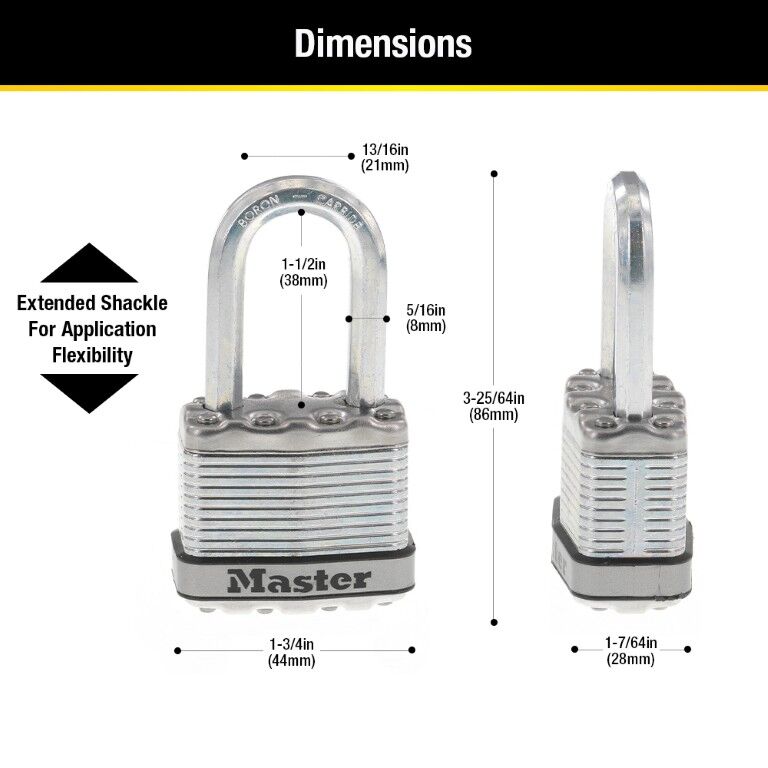 Master Lock Magnum Laminated Steel Padlock, 1 3/4-In X 1 1/2-In, 4-Pk