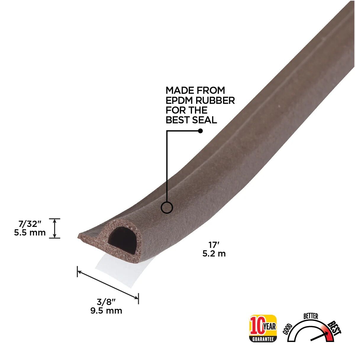 M-D Building Products Brown Premium Rubber Window Seal For Medium Gaps, 7/32 X 3/8-In X 17-Ft