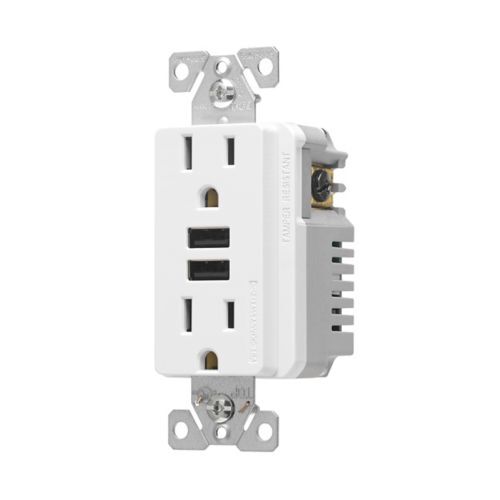 Eaton TR7765W-KB-L Duplex Receptacle With USB Charger