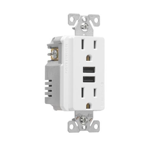 Eaton TR7765W-KB-L Duplex Receptacle With USB Charger