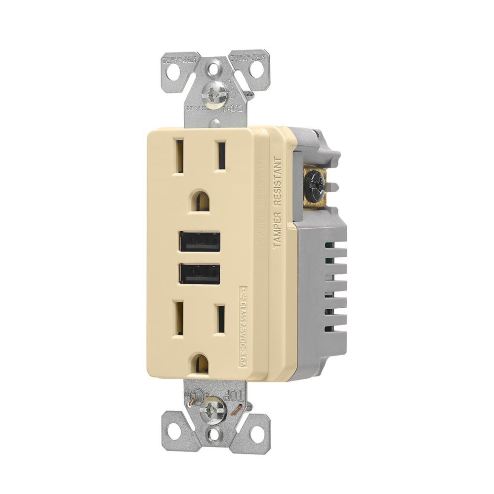 Eaton TR7765V-KB-L Ivory Combination USB Charger with Duplex Receptacle