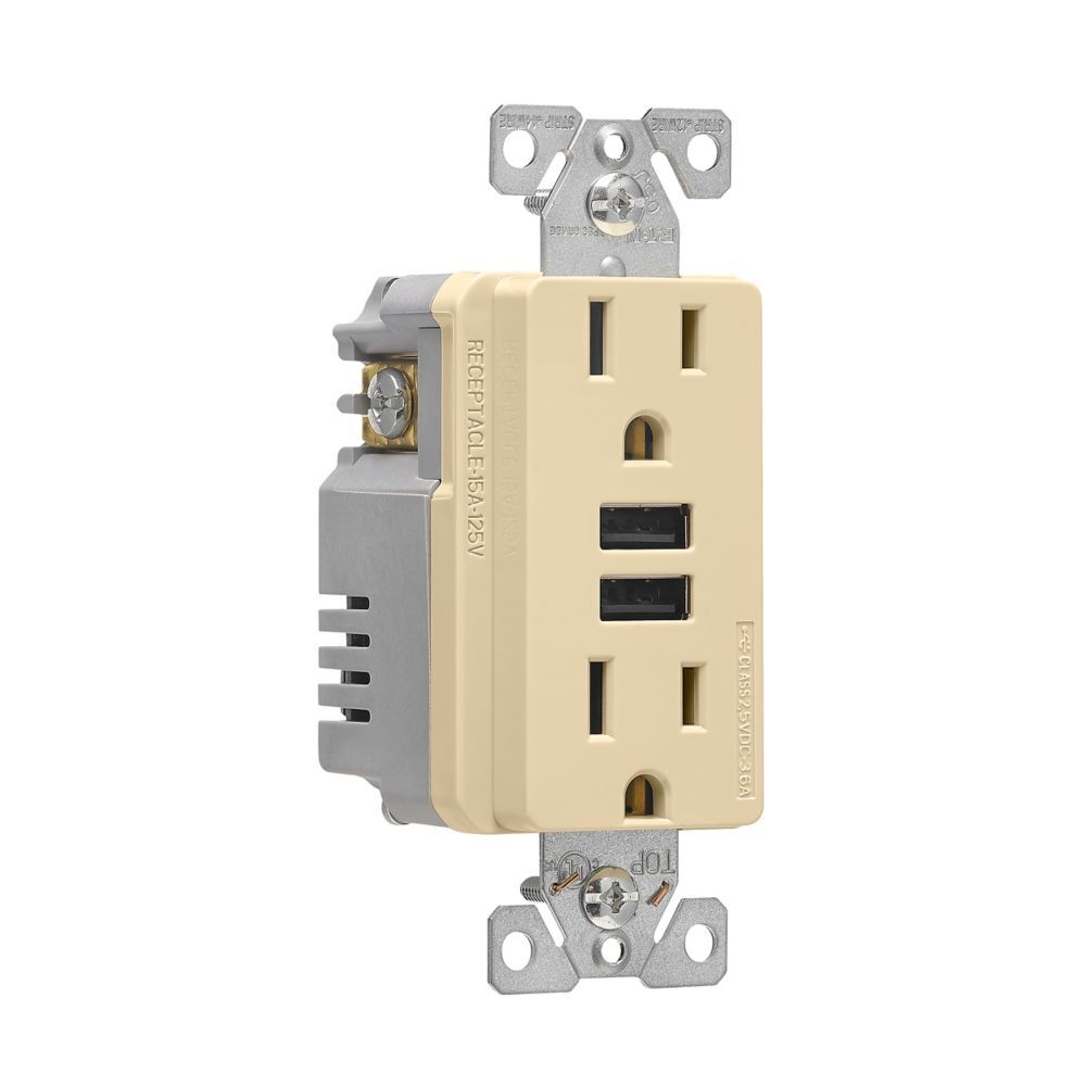 Eaton TR7765V-KB-L Ivory Combination USB Charger with Duplex Receptacle