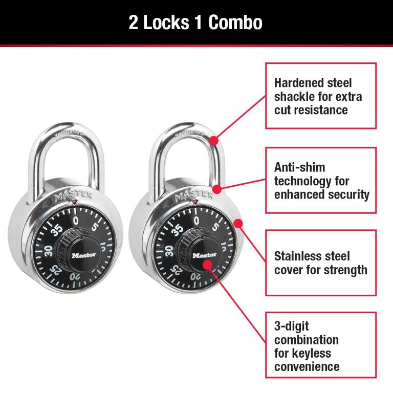 Master Lock Combination Dial Padlock, 3/4-In, 2-Pk