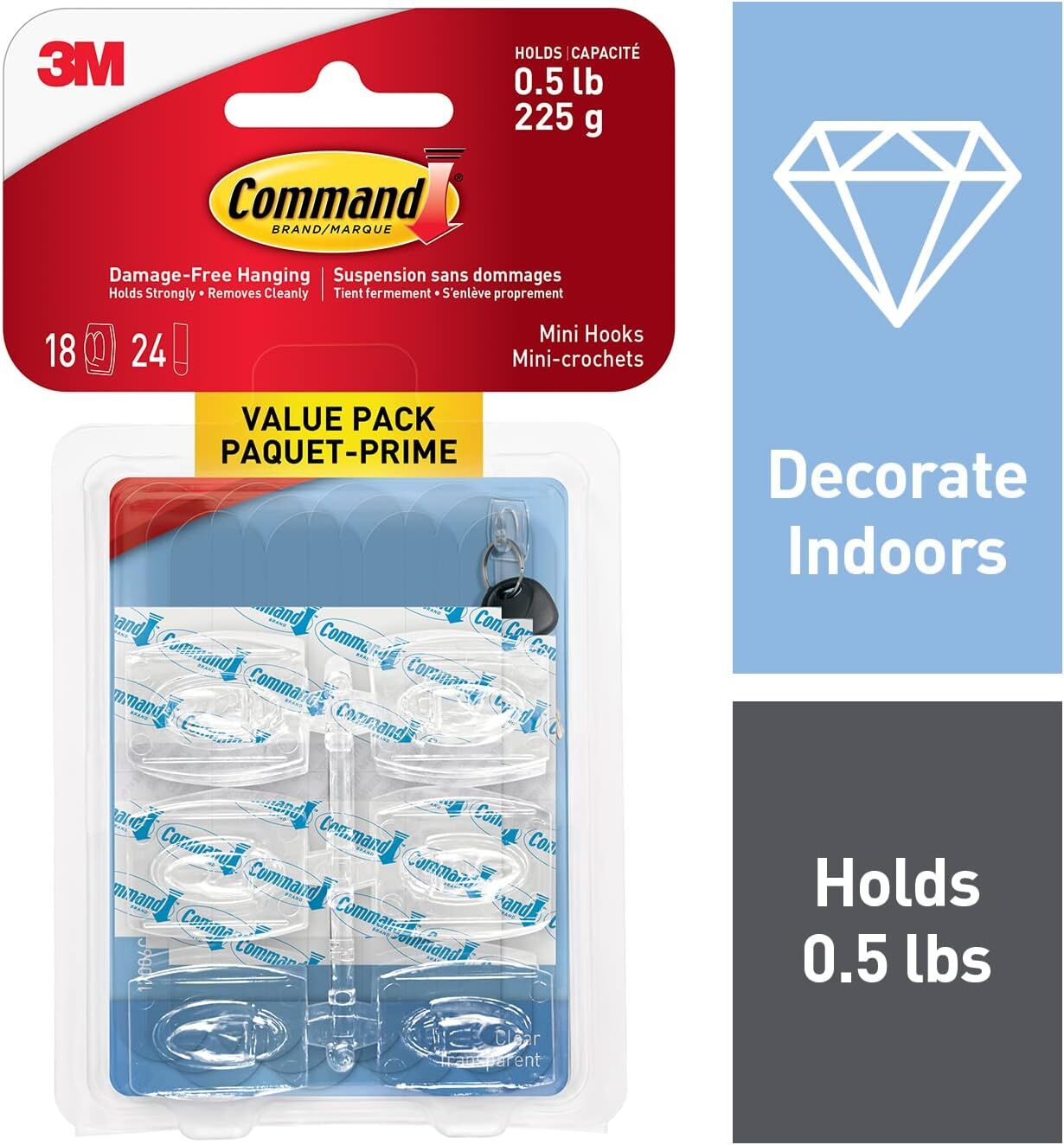 Command Clear Mini Hooks, 18-Pk