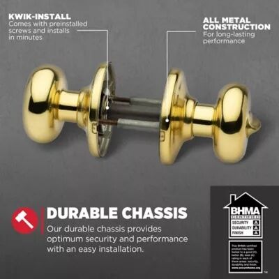 Kwikset Polished Brass Bed/Bath Juno Door Knob