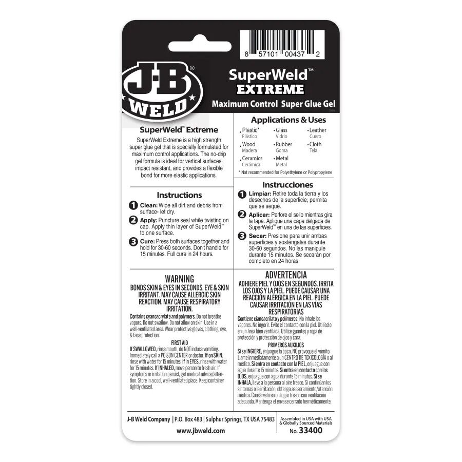 J-B Weld SuperWeld Extreme Instant Adhesive, 15-g