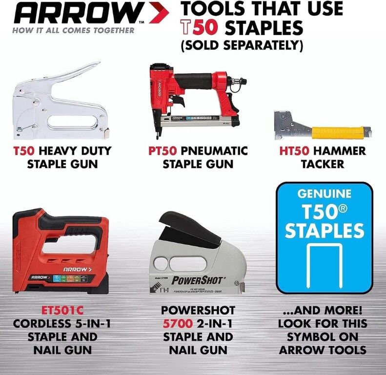 Arrow Fastener T50 Heavy Duty Staples, 1/4-In x 3/8-In, 5000-Ct