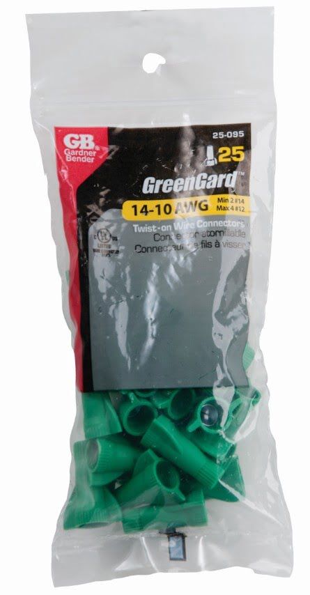 Gardner Bender Greengard Grounding Wire Connectors, #95, #14-#10 AWG, 25-Pk