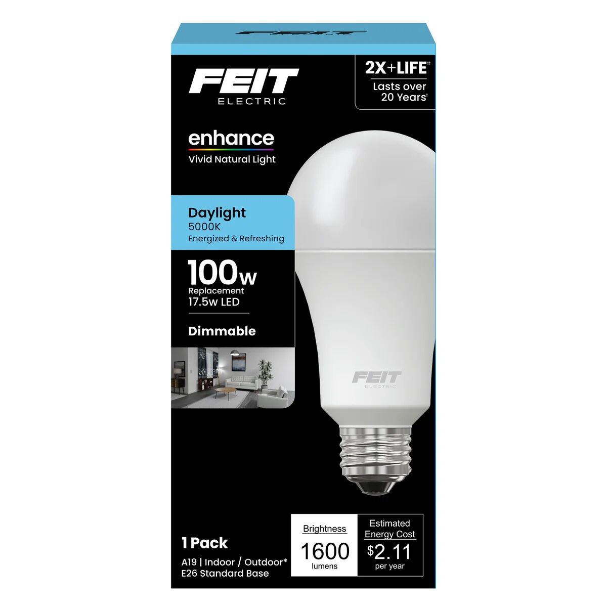 Feit Electric A19 17.5 Watt Daylight Dimmable Enhance LED Light Bulb