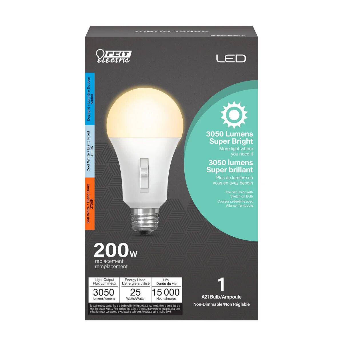 Feit Electric A21 25-Watt Color Selectable LED Light Bulb