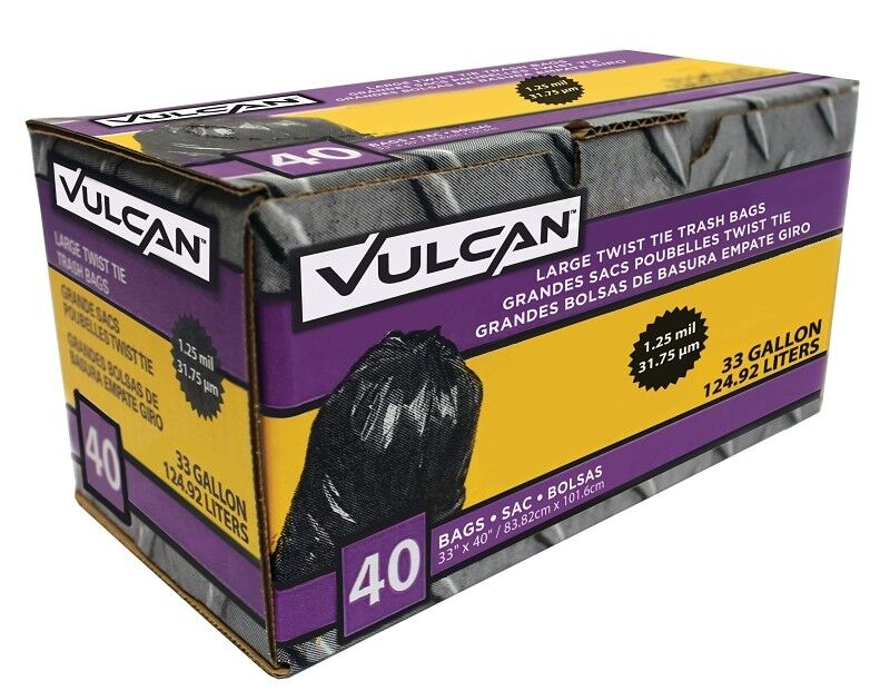 Vulcan Black Trash Bag, 33-Gal, 40-Ct