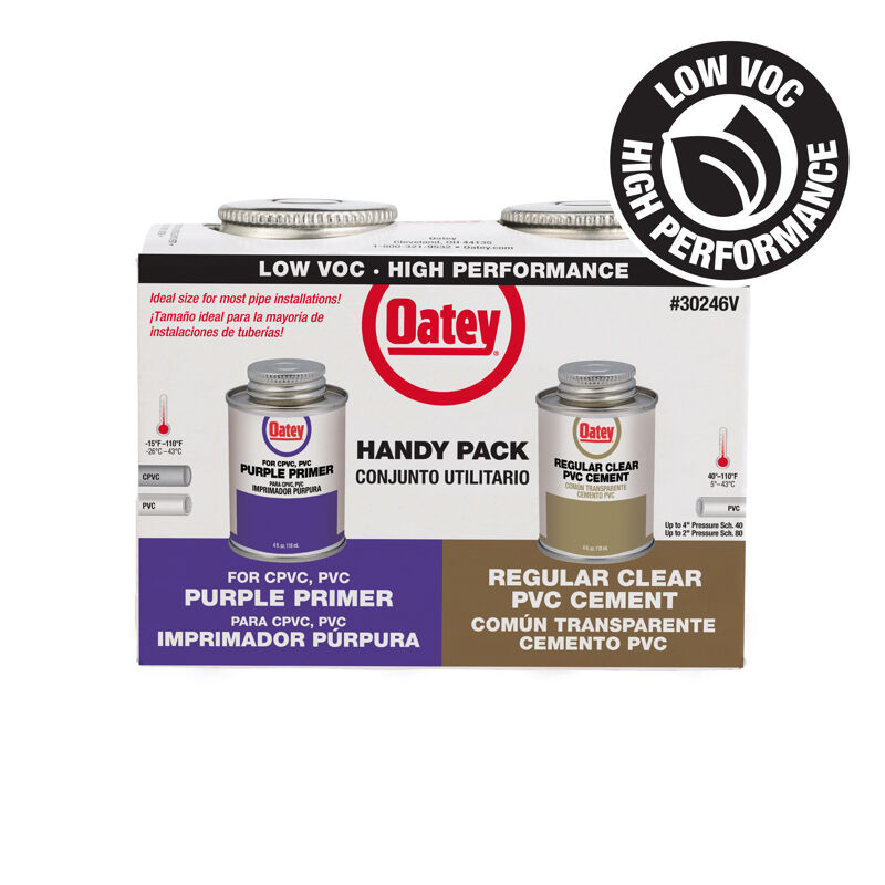 Oatey PVC Regular Bodied Fast Set Clear Cement and Purple Primer Handy Pack, 4-Oz