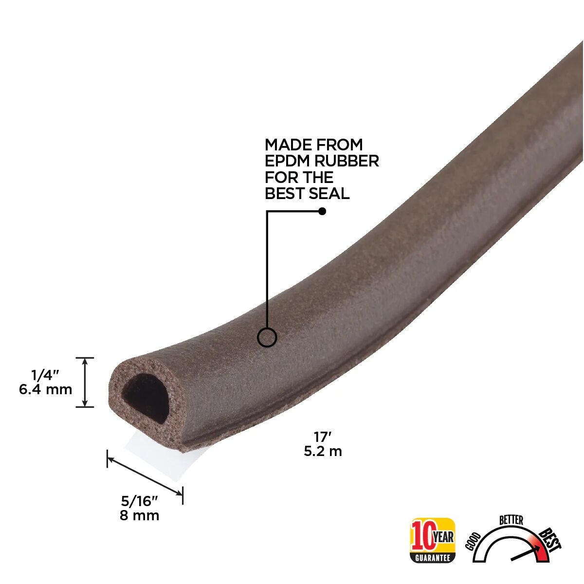 M-D Building Products Premium Rubber Window Seal For Medium Gaps, 1/4-In x 5/16-In x 17-Ft