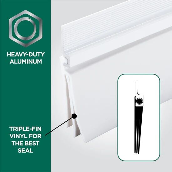 MD Building Products White Aluminum & Vinyl CINCH Self-Adhesive Door Sweep, 36-In X 1/4-In X 2-In