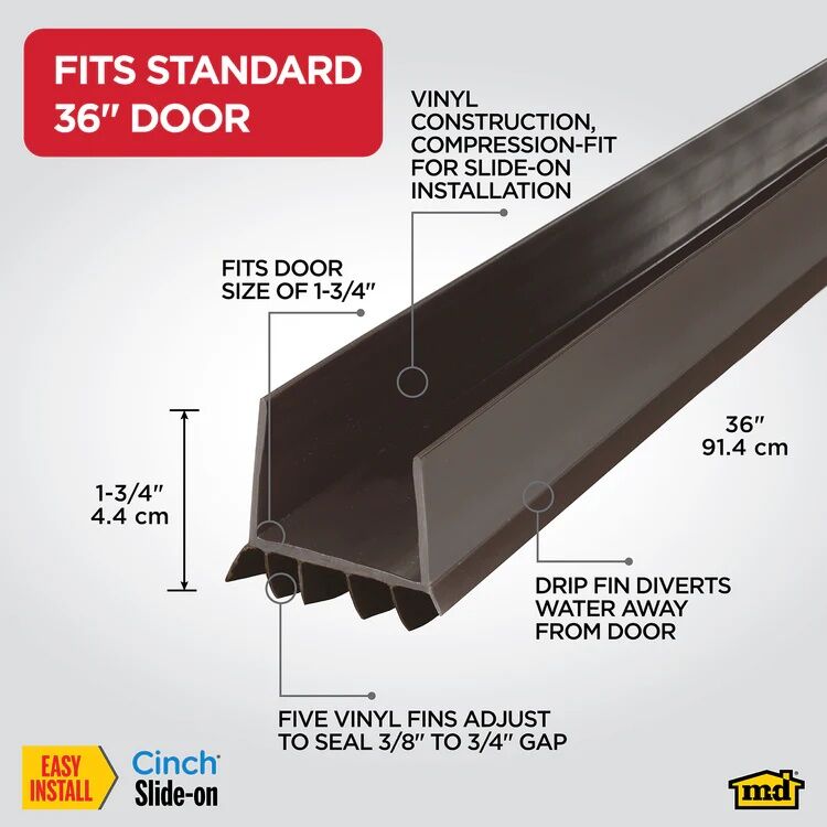 M-D Building Products Brown Vinyl Cinch U-Shape Slide-On Under Door Seal, 2-In x 1 3/4-In x 36-In