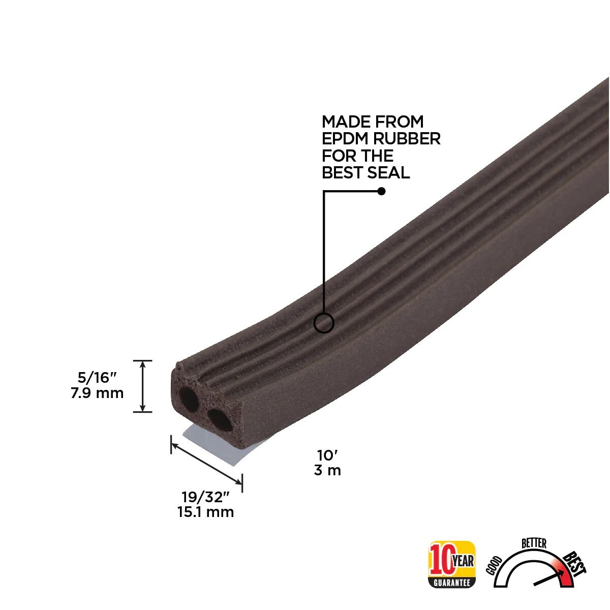 M-D Building Products Brown Premium Rubber Window Seal For Medium Gaps 5/16-In X 19/32-In X 10-Ft