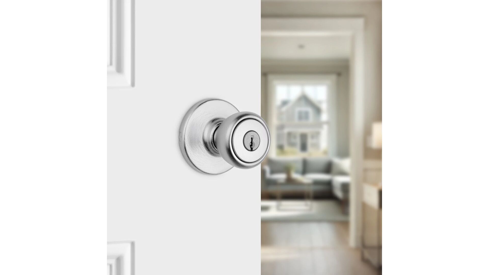 Kwikset Satin Chrome Keyed Tylo Door Knob With Pin & Tumbler