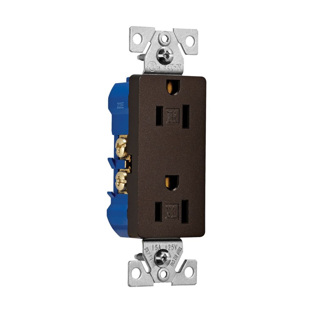 Eaton TR1107RB-SP-L Brown Residential Flush Decorator Duplex Receptacle, 15-A, 125-V