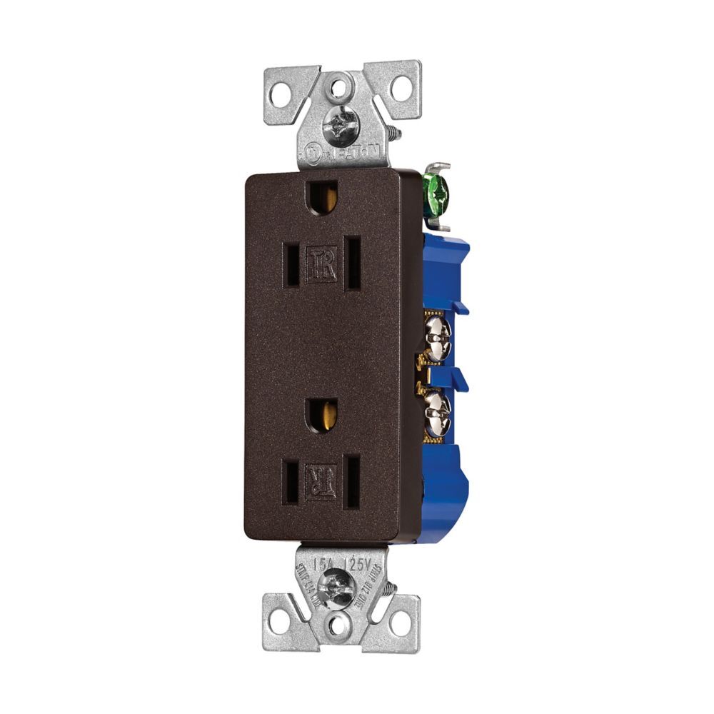 Eaton TR1107RB-SP-L Brown Residential Flush Decorator Duplex Receptacle, 15-A, 125-V