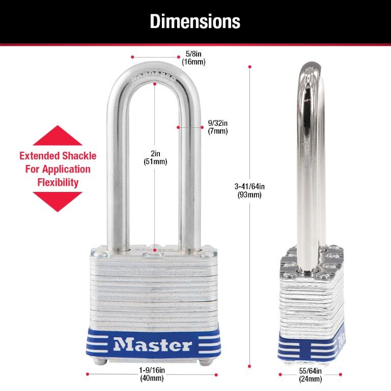 Master Lock 3DLH Laminated Steel Pin Tumbler Padlock, 2-In