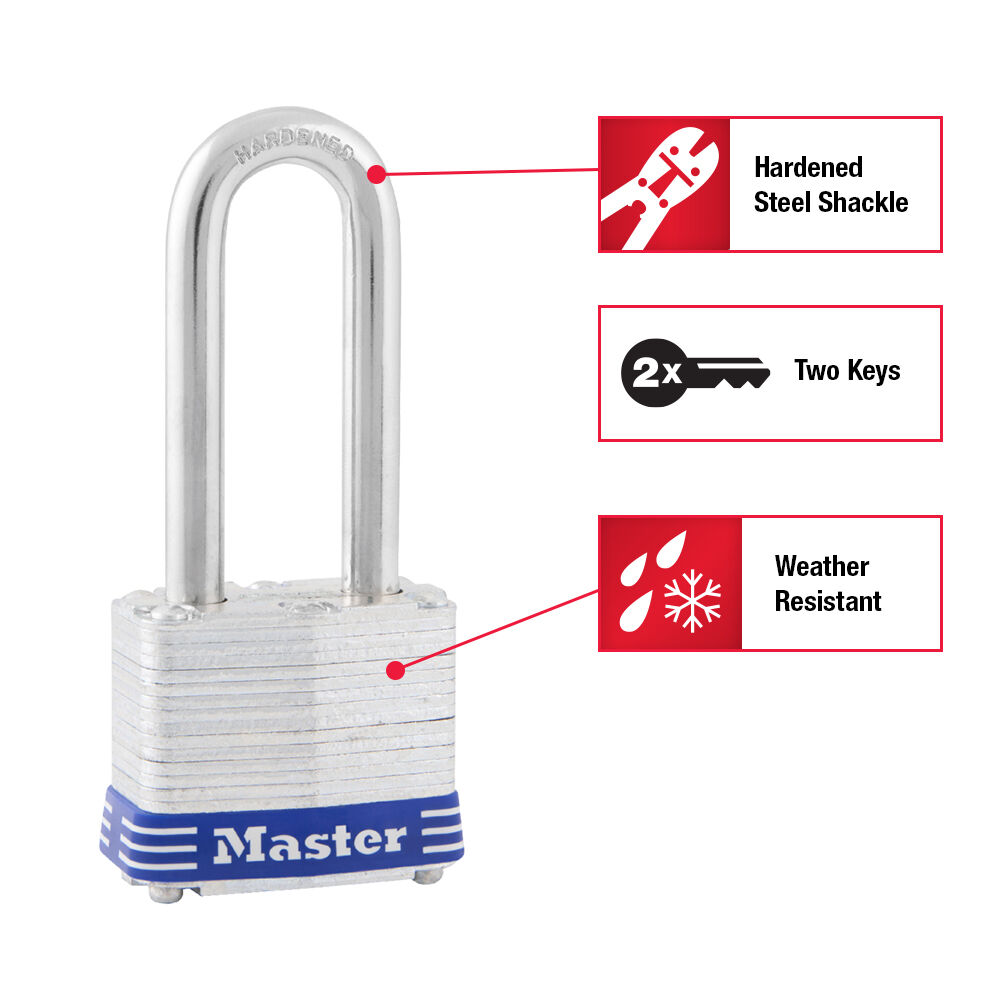 Master Lock 3DLH Laminated Steel Pin Tumbler Padlock, 2-In