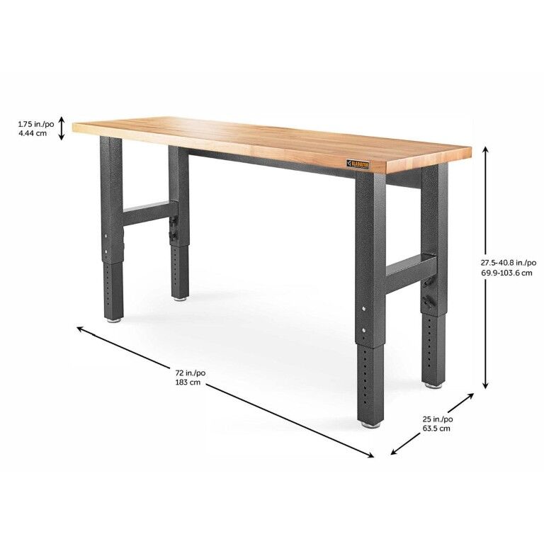 Gladiator Adjustable Height Hardwood Workbench, 6-Ft