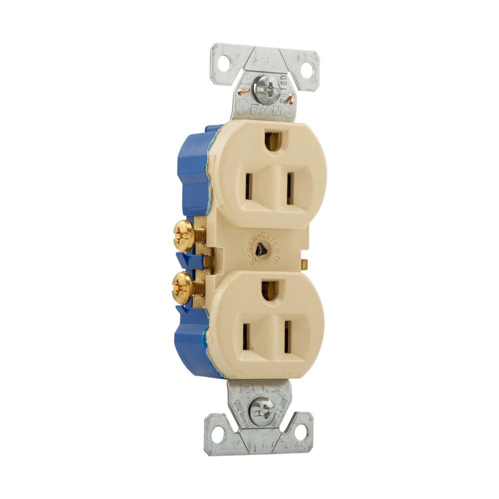 Eaton 270V Residential Grade Duplex Receptacle, 14-10 Gauge, 15-A, 125-V