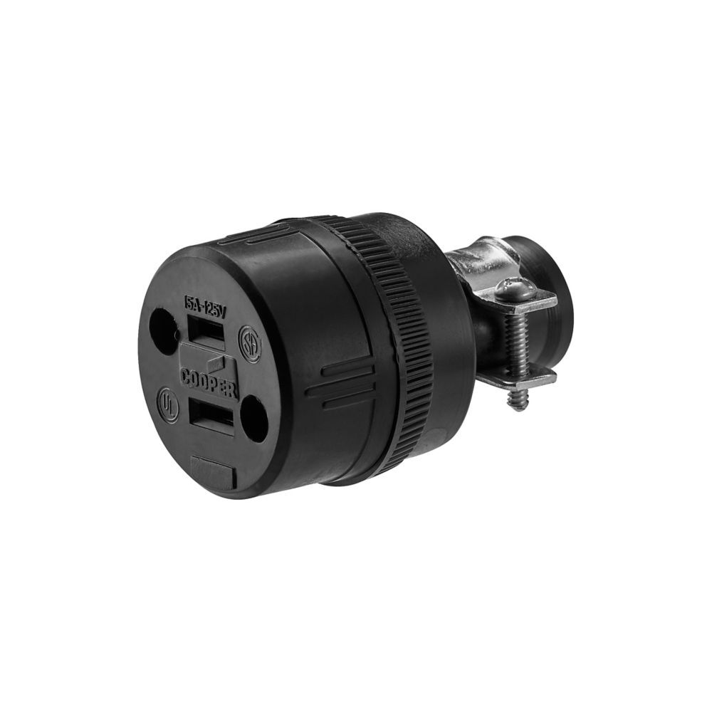 Eaton Black Rubber NEMA 1-15R Commercial Straight Blade Connector, 18-10 Gauge, 15-A, 125-V
