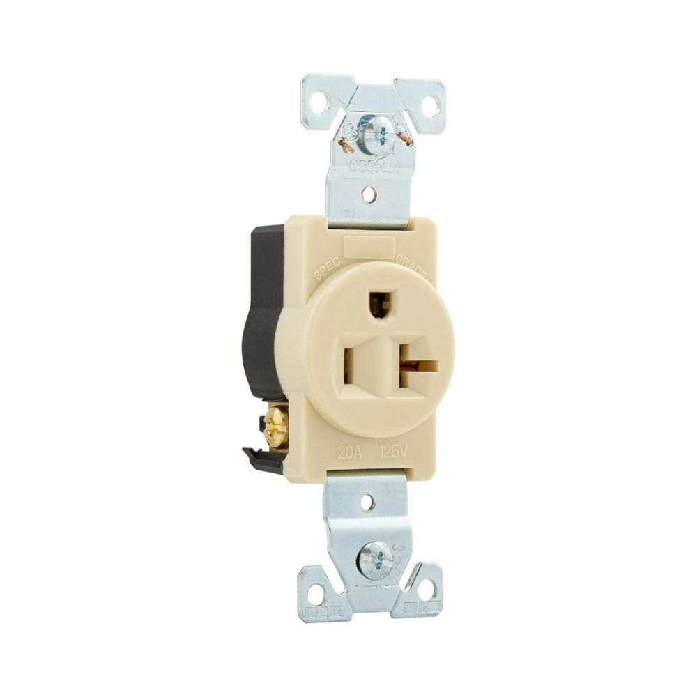 Eaton Commercial Specification Grade Single Ivory 5-20R Receptacle, 14-10 Gauge, 20-A, 125-V