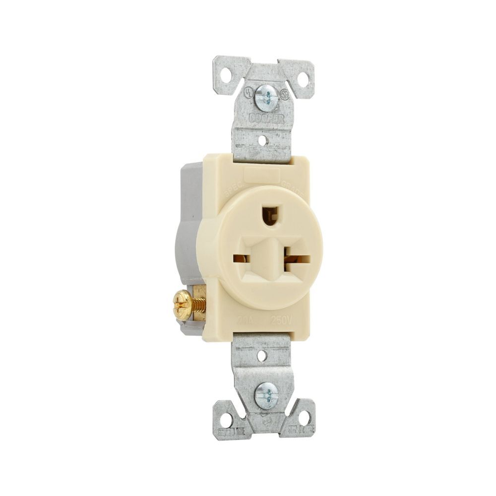 Eaton Ivory NEMA 6-20R Flush Commercial Single Receptacle 14-20 Gauge, 20-A, 250-V