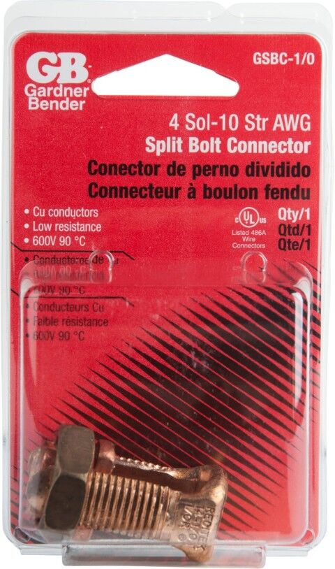 Gardner Bender Solid Copper Split Bolt Connector, #4-0 AWG