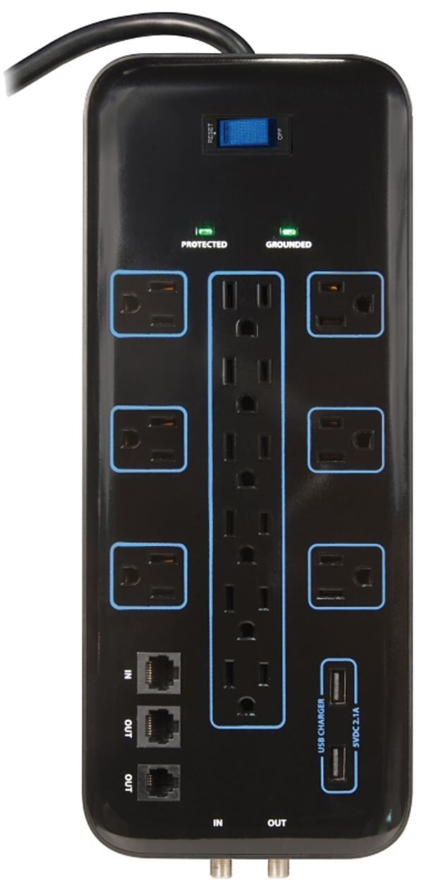 PowerZone 12-Outlet/2-USB Port Black Surge Protector With Coax/Network Ports 15 Amps, 125-V, 4200-J