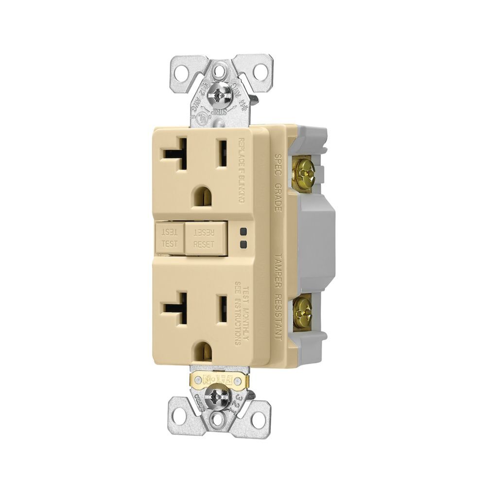Eaton TRSGF20V GFCI Tamper Resistant Self-Test Electrical Receptacle, #14 - #10 AWG, 20-A, 125-V