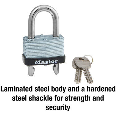 Master Lock Laminated Steel Warded Padlock With Adjustable Shackle, 1 3/4-In