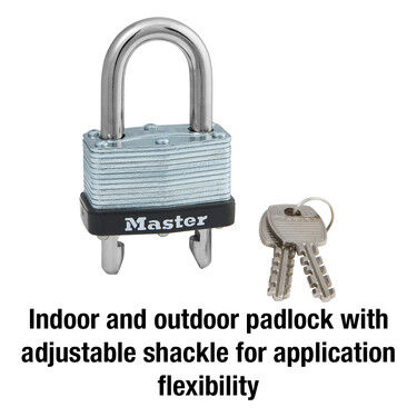 Master Lock Laminated Steel Warded Padlock With Adjustable Shackle, 1 3/4-In