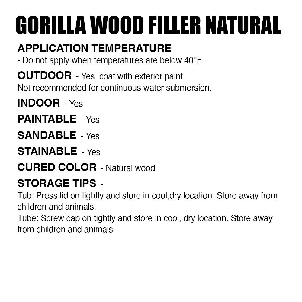 Gorilla Natural Finish Wood Filler, 16-Oz