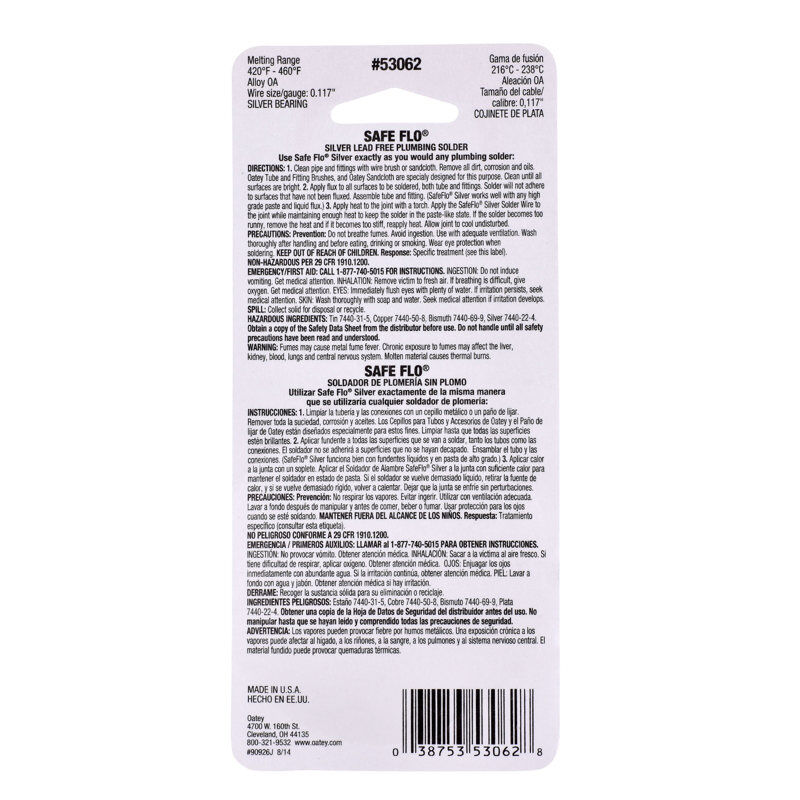 Oatey Safe-Flo Lead Free Plumbing Wire Solder, 4-Oz
