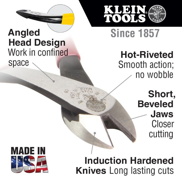 Klein Tools Angled Head Short Jaw Diagonal Cutting Pliers, 8-In