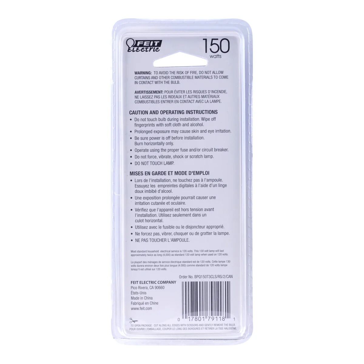 Feit Electric T3 150-W Warm White Dimmable Rough Service Double-Ended Halogen Tube Light Bulb, 2-Pk