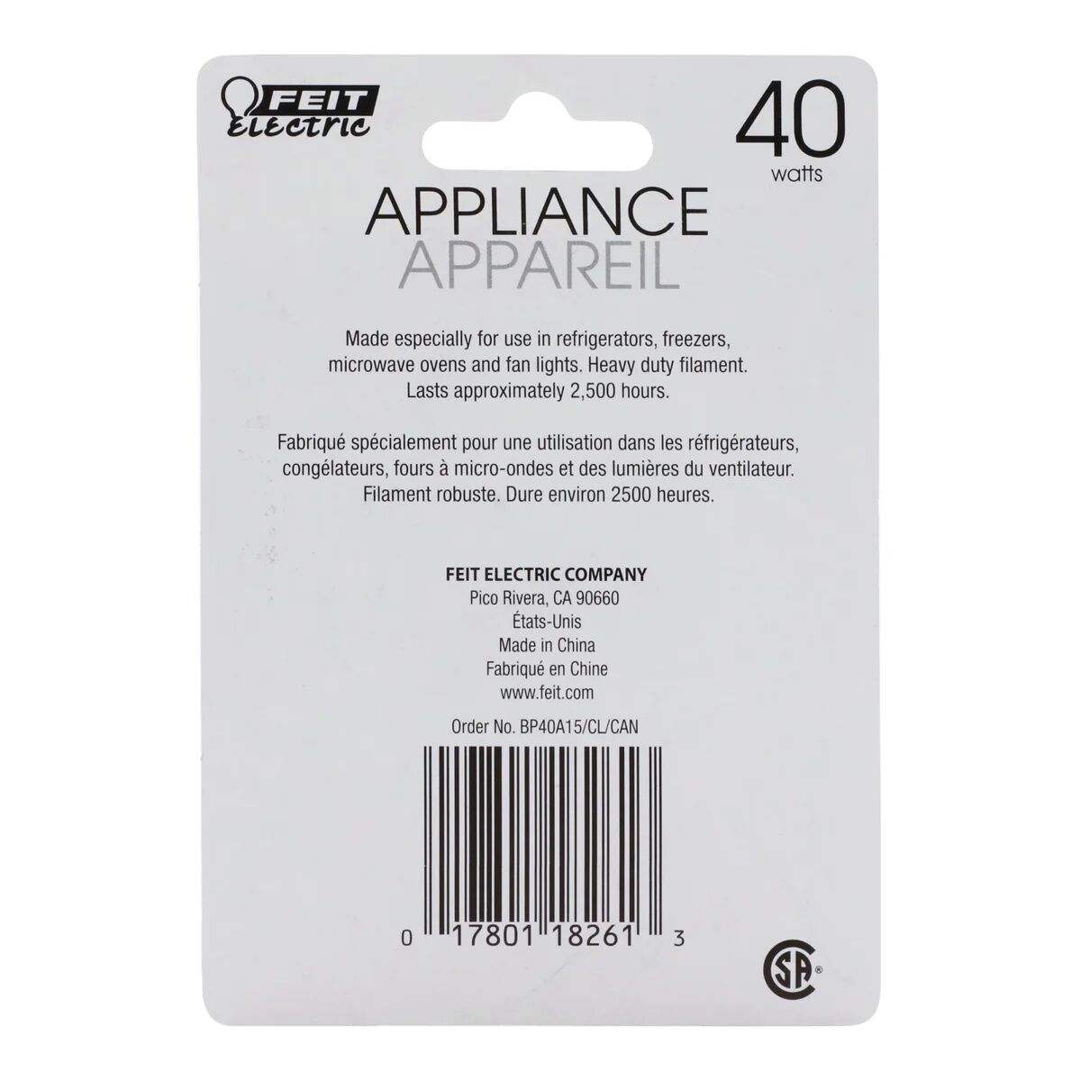 Feit Electric Soft White E26 A15 Dimmable Incandescent Light Bulb, 40-W