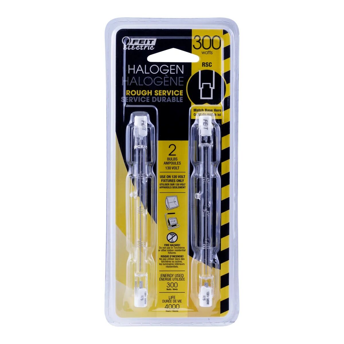 Feit Electric T3 300 Watt Warm White Dimmable Rough Service Halogen Light Bulb, 2-Pk