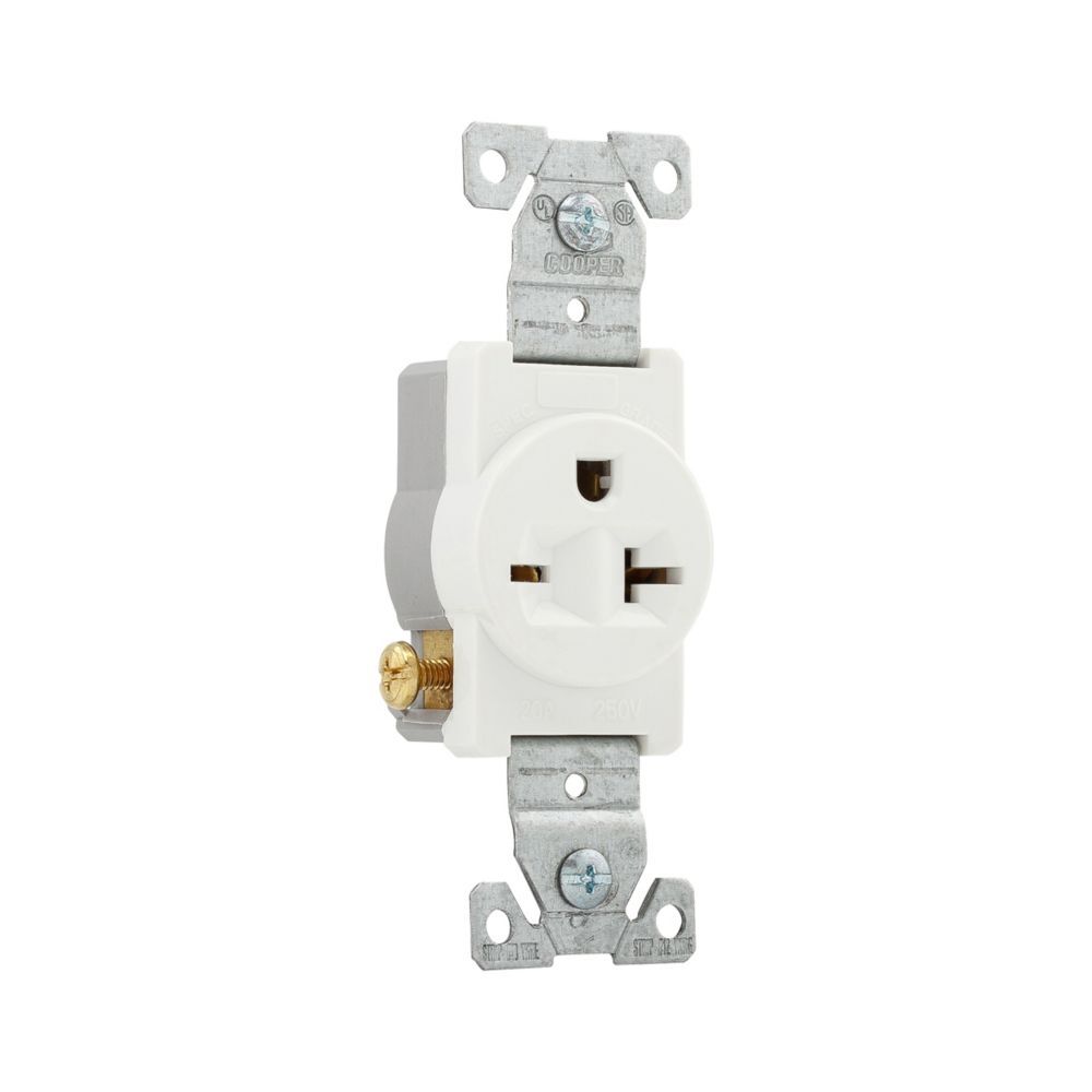 Eaton White NEMA 6-20R Commercial Standard Auto-Grounding Flush Single Receptacle 14-10 Gauge, 20-A