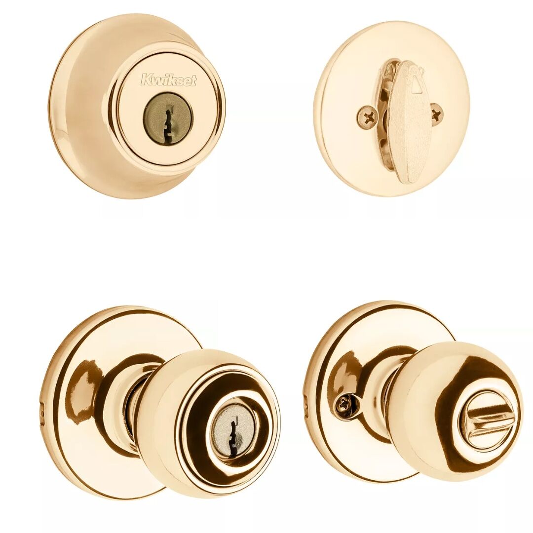Kwikset Polished Brass Polo Security One Side Keyed Deadbolt Door Knob Set With Pin & Tumbler