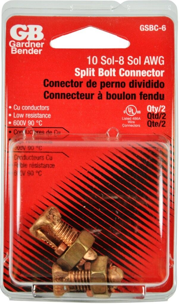 Gardner Bender Copper Split Bolt Connector, 10-8 Solid Gauge, 2-Pk