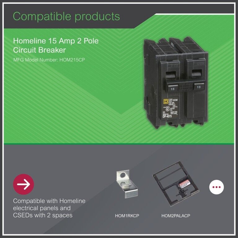 Square D Homeline Standard 2-Pole Mini Circuit Breaker, 15-A, 120-V/240-V AC