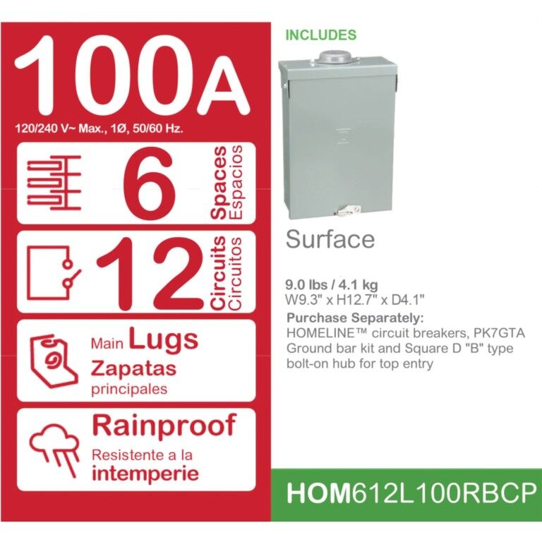 Square D Homeline 12-Circuit 6-Space 1-Phase NEMA3R Load center, 100-A
