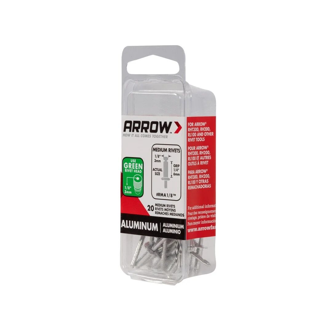 Arrow Fastener RMA1/8 Medium Aluminum Rivets, 1/8-In, 20-Pack