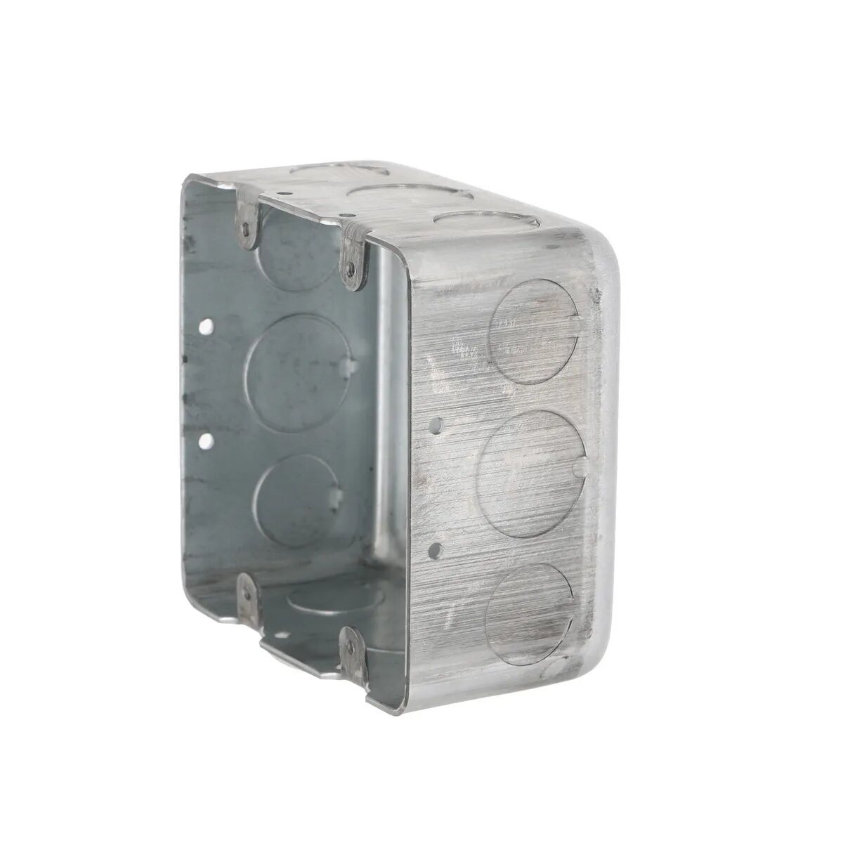 Raco 4-In Square Box, 2-Device Switch Box, Drawn, 2-1/8 In Deep, Eleven 1/2-In & Six 3/4-In KO's
